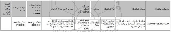 فراخوان ارزیابی کیفی اجرای زیرسازی، آسفالت و پیاده رو در بلوار امام رضا 