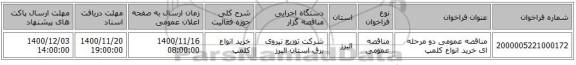 مناقصه عمومی دو مرحله ای خرید انواع کلمپ