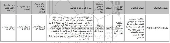 مناقصه عمومی همزمان با ارزیابی (فشرده) دو مرحله ای طراحی، ساخت و تحویل پنج فروند شناور راهنمابر فولادی بنادر شمالی