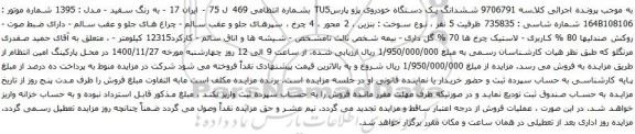 آگهی مزایده ششدانگ یک دستگاه خودروی پژو پارسTU5