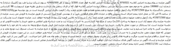 آگهی مزایده سهم شرکت