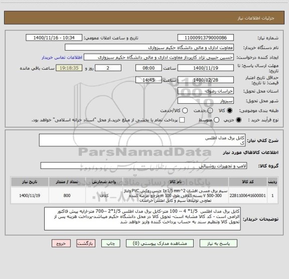 استعلام کابل برق مدل اطلس 
ک