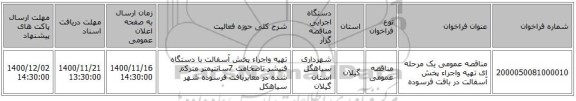 مناقصه عمومی یک مرحله ای تهیه واجراء پخش آسفالت در بافت فرسوده
