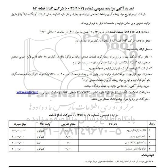 تمدید مزایده، تمدید مزایده اقلام ضایعاتی