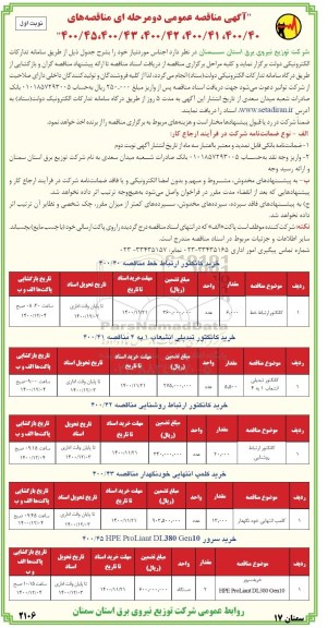 مناقصه کانکتور ارتباط خط ...