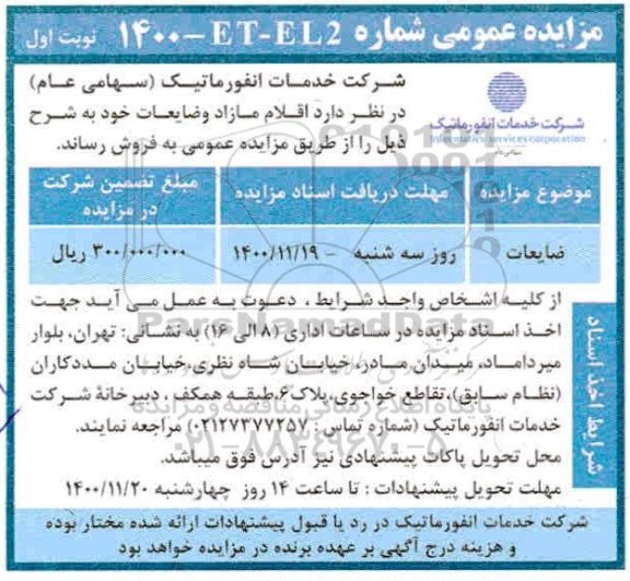 مزایده، مزایده فروش اقلام مازاد و ضایعات