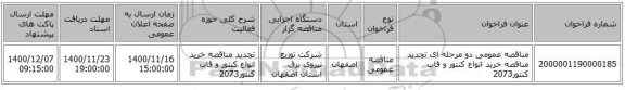 مناقصه عمومی دو مرحله ای تجدید مناقصه خرید انواع کنتور و قاب کنتور2073