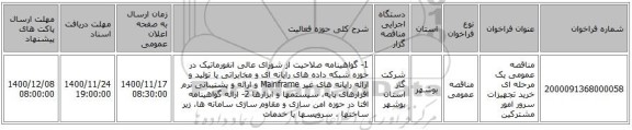 مناقصه عمومی یک مرحله ای خرید تجهیزات سرور امور مشترکین