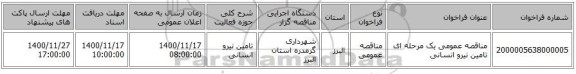 مناقصه عمومی یک مرحله ای تامین نیرو انسانی 