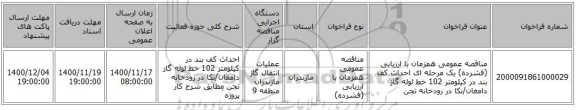 مناقصه عمومی همزمان با ارزیابی (فشرده) یک مرحله ای احداث کف بند در کیلومتر 102 خط لوله گاز دامغان/نکا در رودخانه تجن