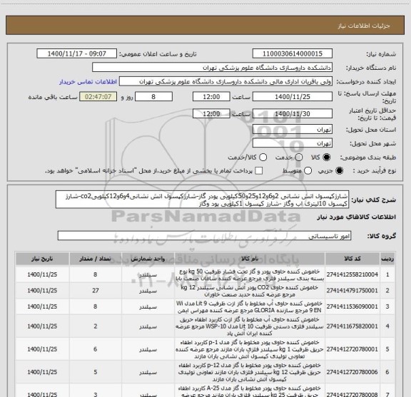 استعلام شارژکپسول اتش نشانی 2و6و12و25و50کیلویی پودر گاز-شارژکپسول اتش نشانی4و6و12کیلوییco2-شارژ کپسول 10لیتری اب وگاز -شارز کپسول 1کیلویی پود وگاز