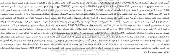 آگهی مزایده سواری هاچ بک سیستم سایپا تیپ 111