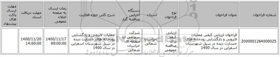 فراخوان ارزیابی کیفی عملیات لایروبی و بازگشایی رودخانه های خسارت دیده در سیل شهرستان اسفراین در سال 1400