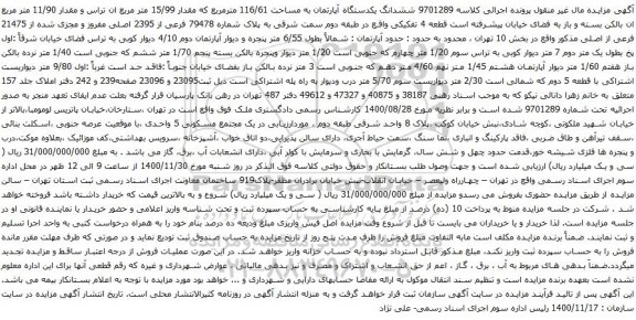 ششدانگ یکدستگاه آپارتمان به مساحت 116/61 مترمربع که مقدار 15/99 متر مربع