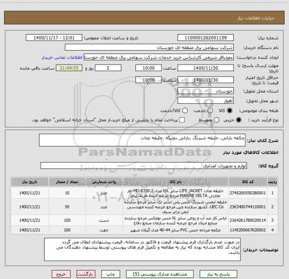 استعلام چکمه بارانی، جلیقه شبرنگ ،بارانی دوتیکه ،جلیقه نجات