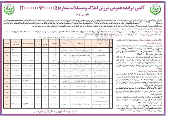مزایده فروش املاک و مستغلات با کاربری زمین زراعی انبار و ...