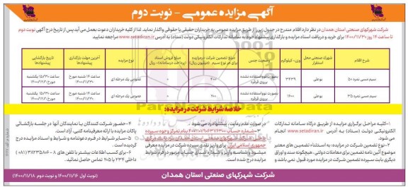 مزایده واگذاری سیم مسی ... نوبت دوم