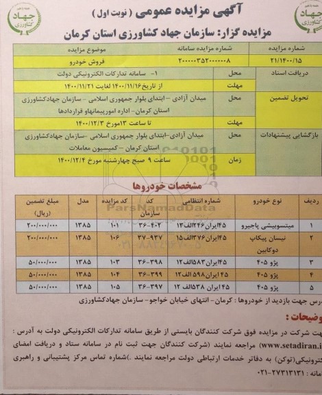 مزایده، مزایده فروش خودرو