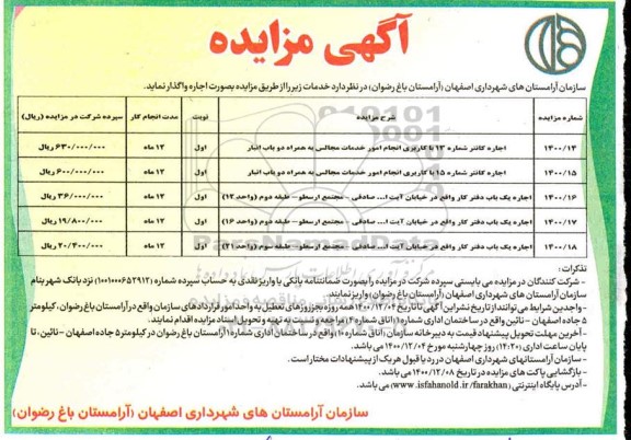 مزایده، مزایده اجاره کانتر