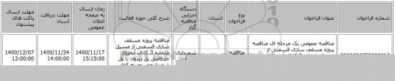 مناقصه عمومی یک مرحله ای مناقصه پروژه مسقف سازی قسمتی از مسیل شماره 3 کانال آبخروار حدفاصل پل زیدون تا پل شهربانیموسوم به کوی حرحرک