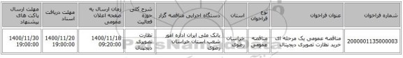 مناقصه عمومی یک مرحله ای  خرید  نظارت تصویری دیجیتال