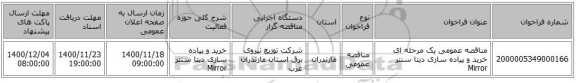 مناقصه عمومی یک مرحله ای خرید و پیاده سازی دیتا سنتر Mirror