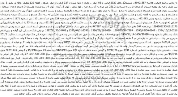 آگهی مزایده ششدانگ پلاک 2029 فرعی از 85 اصلی