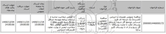 مناقصه عمومی همزمان با ارزیابی (فشرده) یک مرحله ای طرح ابرسانی مجتمع گل شیخ ( از چاه روستای تلگرد تا مخزن روستای گل شیخ و از ان تا روستای کاریز بداغ)