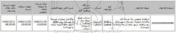 مناقصه عمومی یک مرحله ای واگذاری عملیات توسعه و بهسازی روستاهای شهر جلفا (سیه سران و لیورجان)