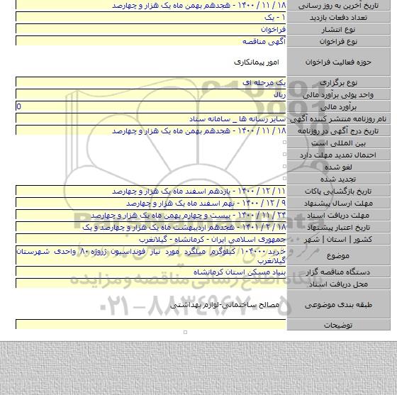 خرید ۱۰۴۰۰۰ کیلوگرم میلگرد مورد نیاز فونداسیون ژروژه ۸۰ واحدی شهرستان گیلانغرب