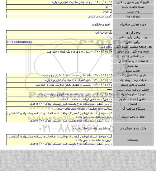 ارزیابی کیفی سازندگان طرح نهضت ملی مسکن بلوک ۳۰۰ واحدی