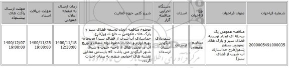 مناقصه عمومی یک مرحله ای ایجاد توسعه فضای سبز و پارک های عمومی سطح شهر(طرح جداسازی آب شرب از فضای سبز)