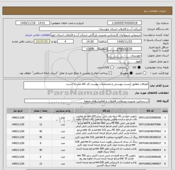 استعلام اتصالات مطابق لیست پیوستی و مشخصات پیوست کد کالا مشابه است.