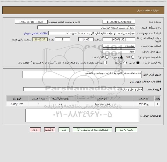استعلام خط مبادله پستی اهواز به جایزان ،بهبهان، و بالعکس