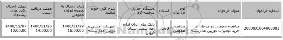 مناقصه، مناقصه عمومی دو مرحله ای خرید تجهیزات دوربین مداربسته ، سامانه تدارکات الکترونیکی دولت