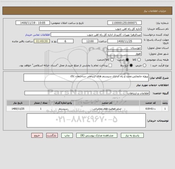استعلام پروژه جابجایی،نصب و راه اندازی سیستم های ارتباطی ساختمان ctc