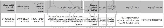 مناقصه عمومی یک مرحله ای خرید تجهیزات پایش تصویری( دوربین)