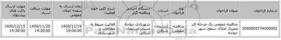 مناقصه عمومی یک مرحله ای ممیزی املاک سطح شهر خواجه