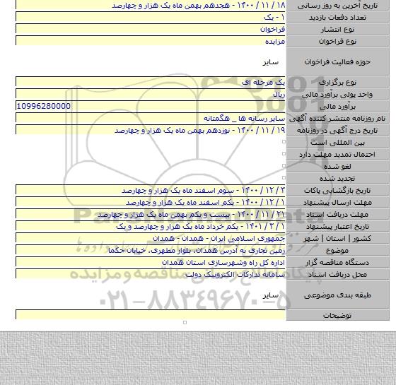زمین تجاری به آدرس همدان، بلوار مطهری، خیابان حکما