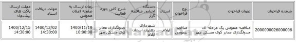 مناقصه عمومی یک مرحله ای جدولگذاری معابر کوی مسکن مهر 