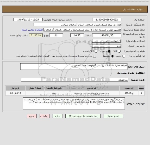 استعلام اجرای عملیات آسفالت روستای گوراوان شهرستان هریس