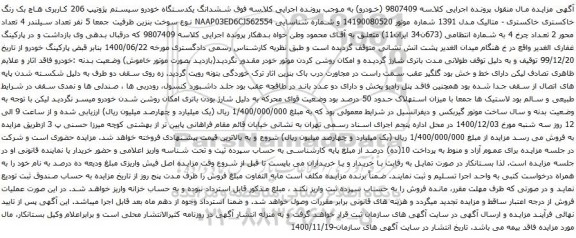  ششدانگ یکدستگاه خودرو سیستم پژوتیپ 206
