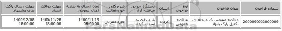 مناقصه عمومی یک مرحله ای تکمیل پارک بانوان