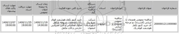 مناقصه عمومی همزمان با ارزیابی (فشرده) دو مرحله ای خرید کنتور تکفاز هوشمند فهام یک 
