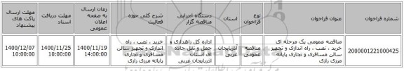 مناقصه عمومی یک مرحله ای خرید ، نصب ، راه اندازی و تجهیز سالن مسافری و تجاری پایانه مرزی رازی ‏‏‏‏