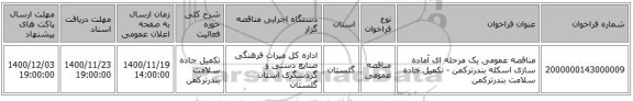 مناقصه عمومی یک مرحله ای آماده سازی اسکله بندرترکمن - تکمیل جاده سلامت بندرترکمن