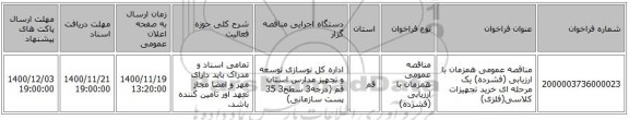 مناقصه عمومی همزمان با ارزیابی (فشرده) یک مرحله ای خرید تجهیزات کلاسی(فلزی)