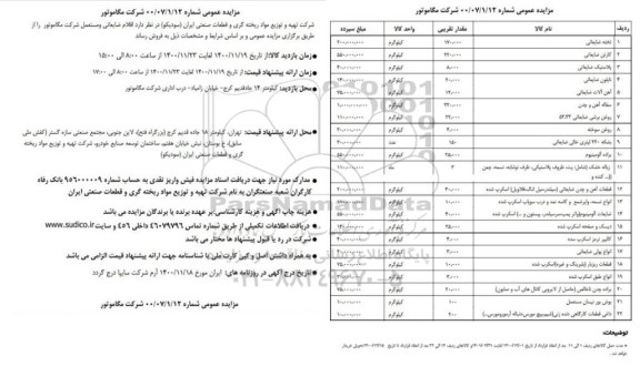 مزایده فروش اقلام ضایعاتی و مستعمل شرکت مگاموتور