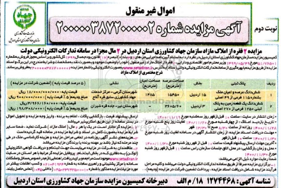 آگهی مزایده،مزایده فروش 2 فقره از املاک مازاد نوبت دوم