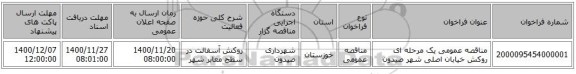 مناقصه عمومی یک مرحله ای  روکش خیابان اصلی شهر صیدون